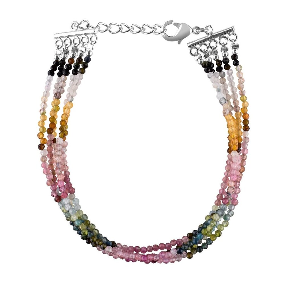 Micro faceted Beads 5 Strand Chakra Healing Crystals, Real Stones Silver Plated
